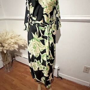 Zara Black and Green Floral Long Sleeve Dress